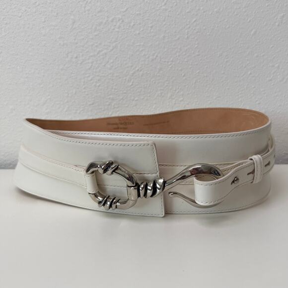 Alexander McQueen Ivory Calf Leather Wide Hook Waist Belt main image 6